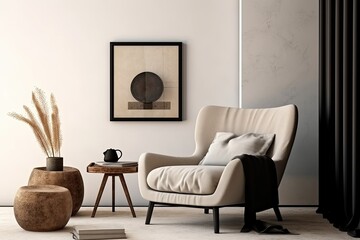 Interior of modern living room with armchair, Stylish scandinavian composition, ai generative