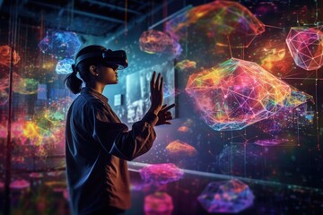 World of virtual and augmented reality. Generative AI - obrazy, fototapety, plakaty