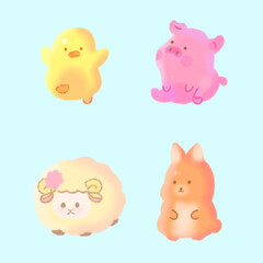 Handdrawing Animal Rabbit Pig Sheep Duck Illustration Mascot Crayon