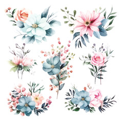 Dreamy Watercolor Fairy Flowers on a White Background