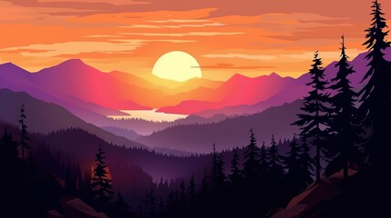 Fototapeta premium Illustrations of beautiful and tranquil landscapes and natural scenery,AI generated. 