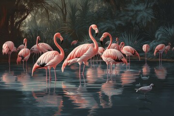 Flamingo lake. Generate Ai