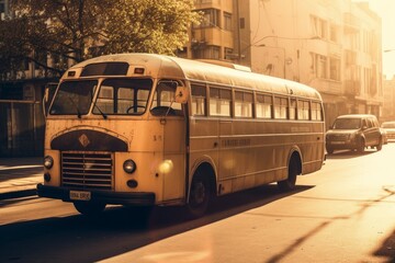 Naklejka na ściany i meble Retro vintage city bus. Generate Ai