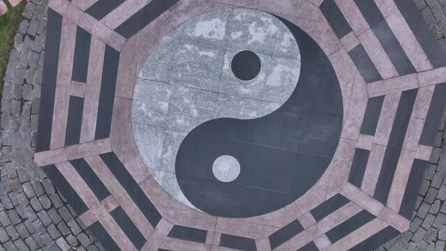 Yin Yang Sign In A Park In Taiwan, Aerial View