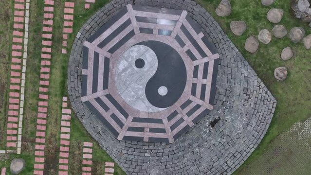 Yin Yang Sign In A Park In Taiwan, Aerial View