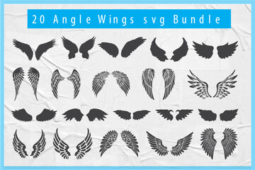 Angel Wings Svg, SVG Bundle, Angel Wings, Angel Clipart Svg, Angel Wings SVG Bundle. Wings black silhouette. vector Angle wings different style. silhouettes of Angle wings black silhouette. 