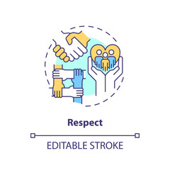 Respect concept icon. Human dignity. Cultural sensitivity. Work together. People relationship. Diversity and inclusion abstract idea thin line illustration. Isolated outline drawing. Editable stroke