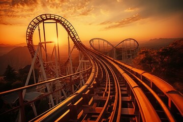 Roller coaster sunset. Generate Ai