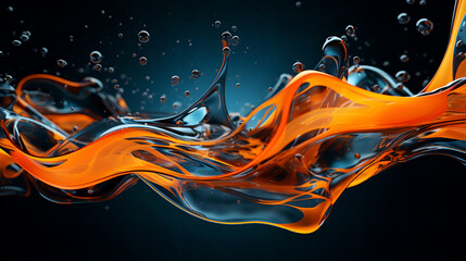 Abstract Liquid Fusion: Bold Contrast and Lively Visuals Surreal 3D Illustration: Harmonious Blend of Orange and Blue Tones Digital Artwork: Contemporary and Expressive Fluid