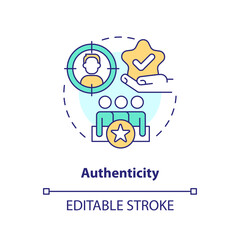 Authenticity concept icon. Self expression. Safe environment. Community support. Social inclusion. Person identity abstract idea thin line illustration. Isolated outline drawing. Editable stroke
