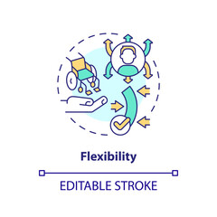 Flexibility concept icon. Equal access. Diverse people. Inclusive workplace. Continuous improvement. Quick change abstract idea thin line illustration. Isolated outline drawing. Editable stroke
