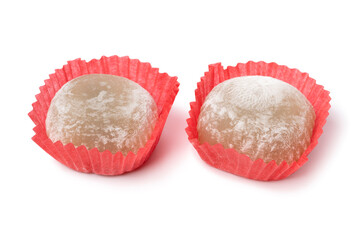 Pair of Japanese Mochi, ohagi, close up isolated on white background