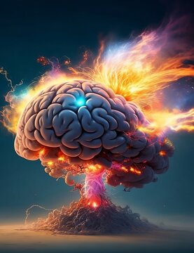 Concept art of a human brain exploding with knowledge and creativity. generative ai