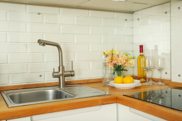 A decorated corner on the table in the kitchen