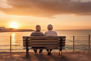 Senior couple sunset. Generate Ai