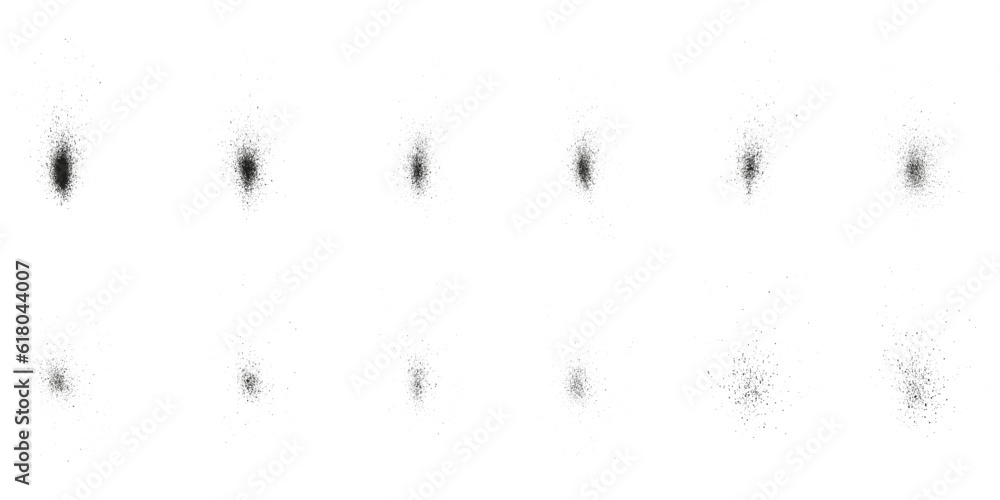 Poster grainy brush splash set. dirty spray paint texture collection. halftone stain pattern. grunge ink sp