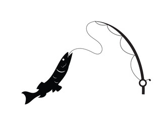 Obraz premium Fishing vector icon. Fish on a hook.