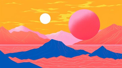 Volleyball ball of bright color and mountains on the background. Generative AI