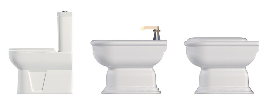 lavatory pan isolated on white background, bidet, 3D illustration, cg render