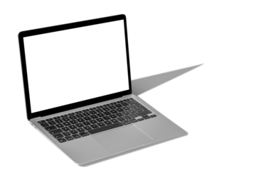 a modern laptop computer with hard shadow in png format