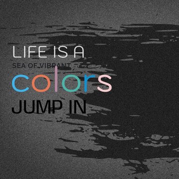 Composition of life is a sea of vibrant colours jump in text on pattern grey background