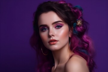 Naklejka premium Woman bright makeup. Generate Ai