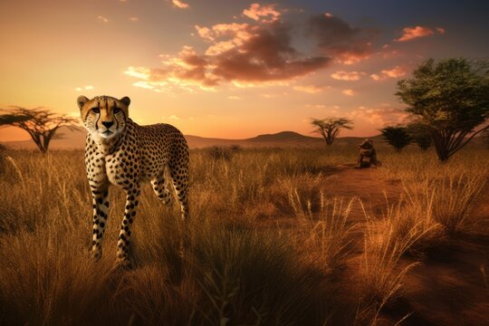 Cheetah In The Sunset