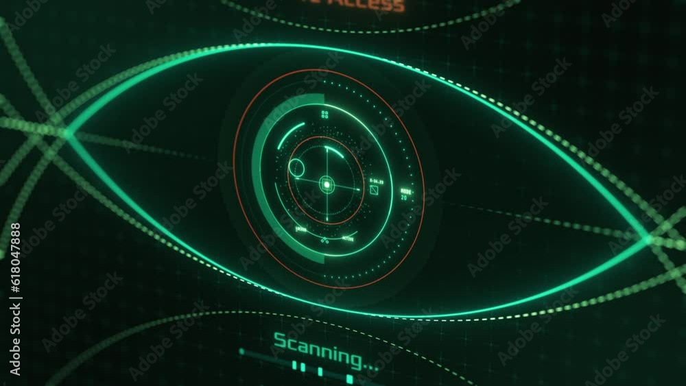 Aufkleber futuristic biometric access, eye scan and recognition hud, secure access, cyber security (3d render)