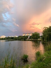 Fototapeta premium sunset over the river