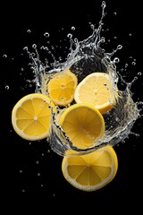 Lemon slices splashing into water - created using generative AI tools