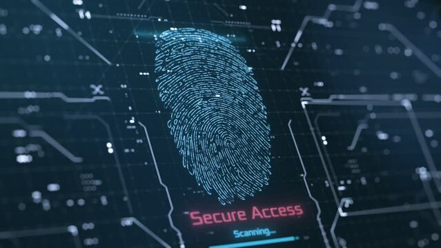 Biometric access animation, scanning fingerprint, cyber security concept (3d render)