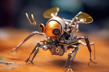 Fototapeta premium Microscopic spy robot in the shape of an insect. Generative AI