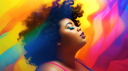 Young black woman blur soft colorful background