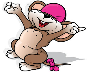 Smiling and Cheering Mouse with Open Arms