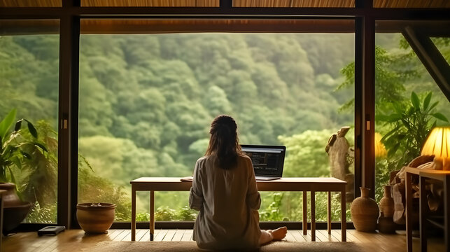 Women Working From Home At Natural View Created With Generative AI 