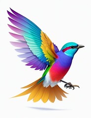 Fototapeta premium An illustration of a colourful bird flying on a white background.