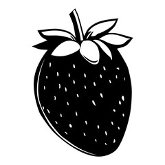 Strawberry berry black silhouette isolated on white. Modern vector doodle editable illustration for design. Deliciou summer vegetable fresh food. Healthy organic fruits.