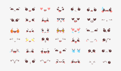 Big collection of cute stickers in kawaii style