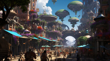 Interstellar Bazaar: Extraterrestrial Commerce and Intricate Fractal Architecture