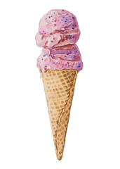Watercolor ice cream cone transparent background Png