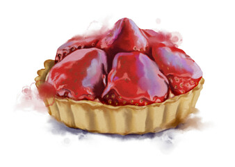 Watercolor illustration tart cake with strawberry png