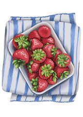 Watercolor strawberry bowl illustration 