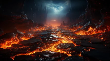Cracked surface of molten lava. Concept art armageddon, hot lava stones. Fantasy world. 3d illustration, generative AI tools  © ksu_ok