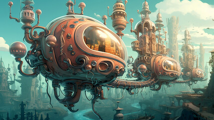 Aquatic Utopia: Underwater Metropolis of Sea Creatures and Mechanical Wonders