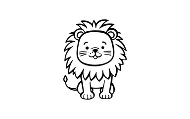 Cute lion doodle line art illustration with black and white style for template.