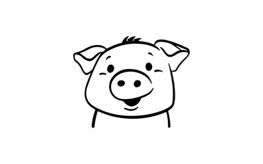 Smile pig doodle line art illustration with black and white style for template.