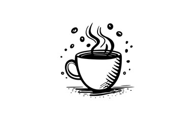 Cup coffe doodle line art illustration with black and white style for template.