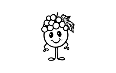grape with smile doodle line art illustration with black and white style for template.