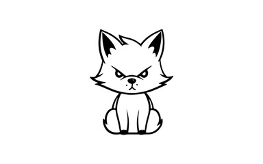 Angry fox doodle line art illustration with black and white style for template.