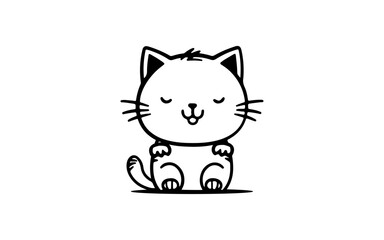 Cat doodle line art illustration with black and white style for template.